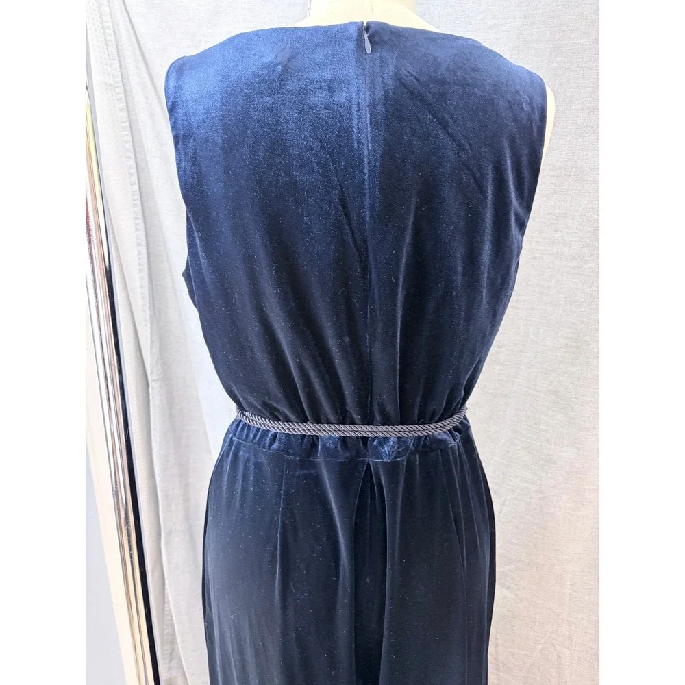 Eliza J Navy Velvet Wide Leg Formal‎ Jumpsuit Tassel Belt Size 12